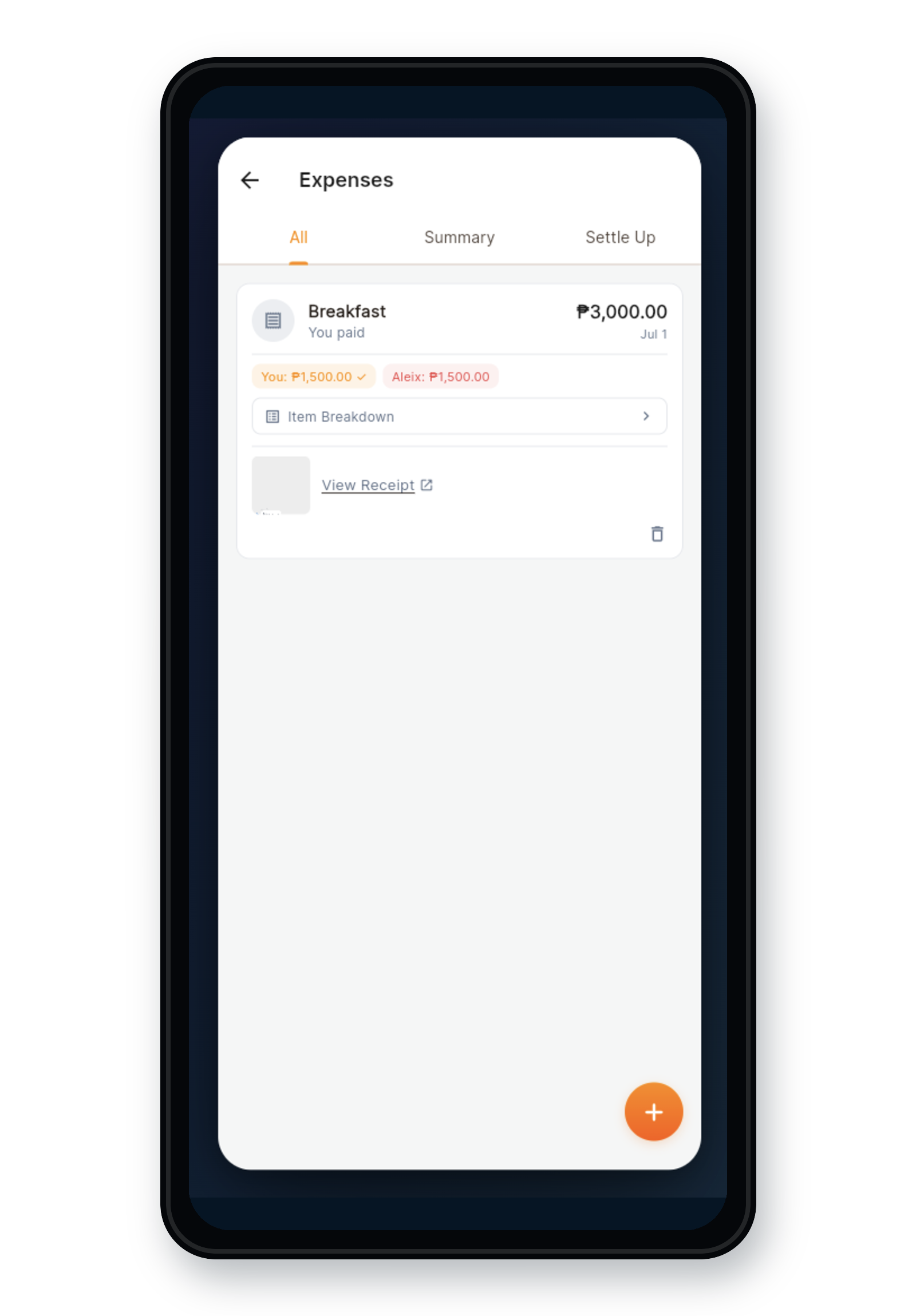 Triph group expenses screen