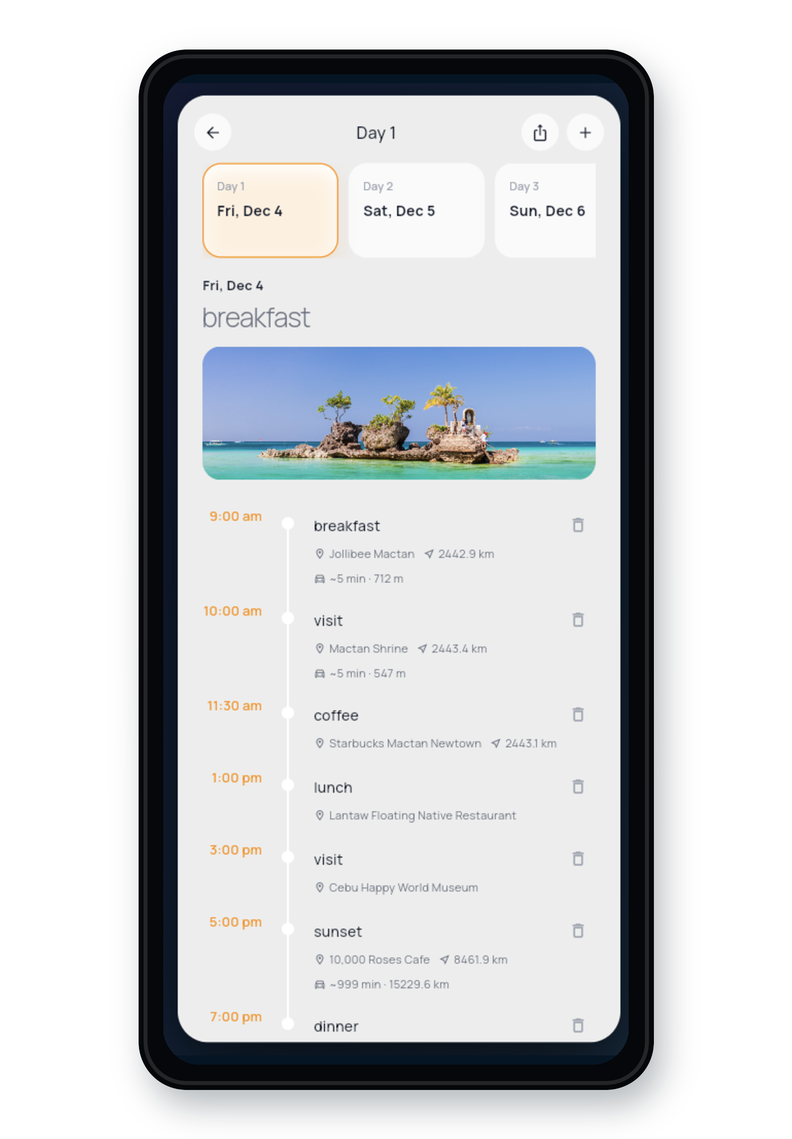 Triph itinerary screen