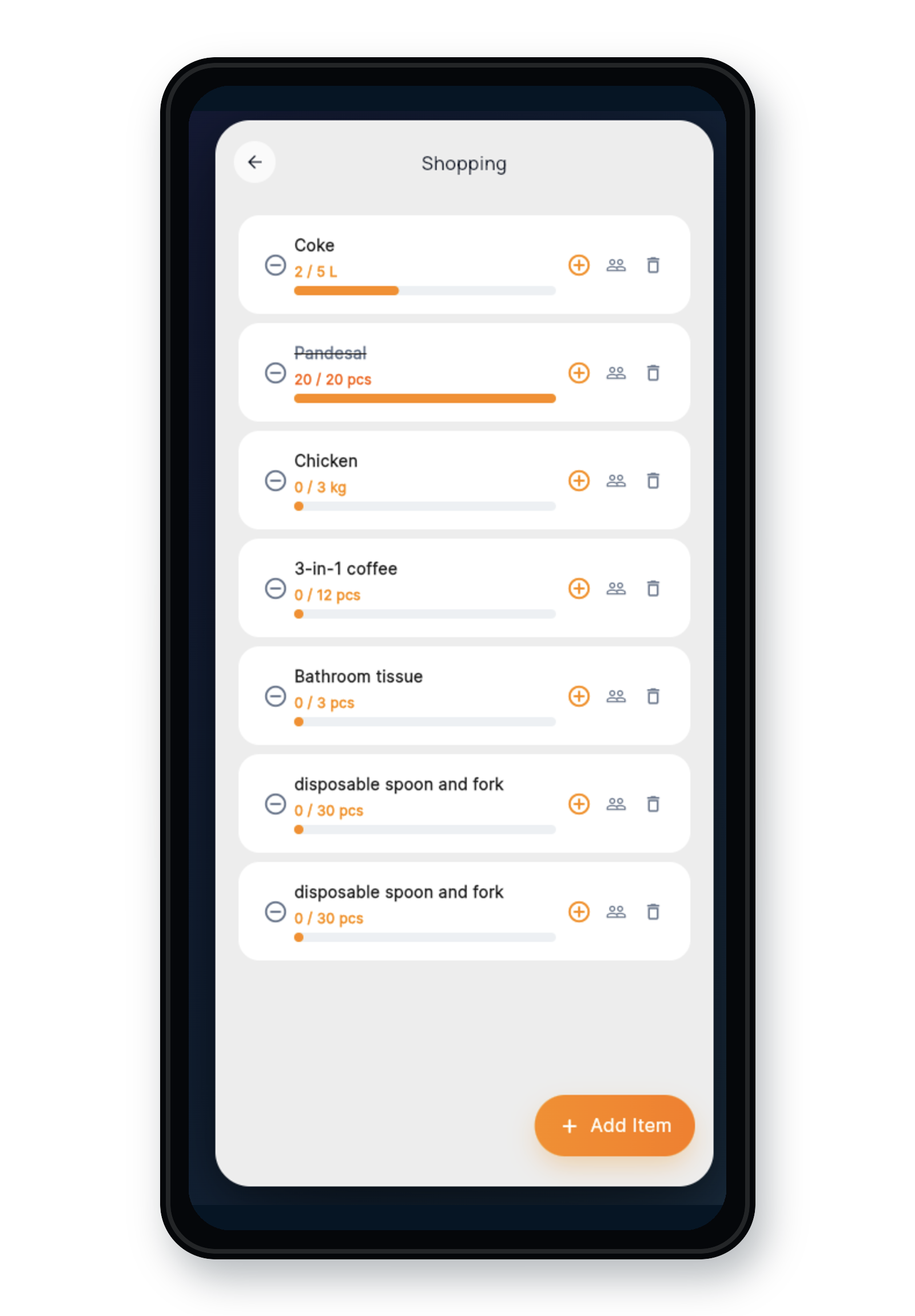 Triph shopping list screen